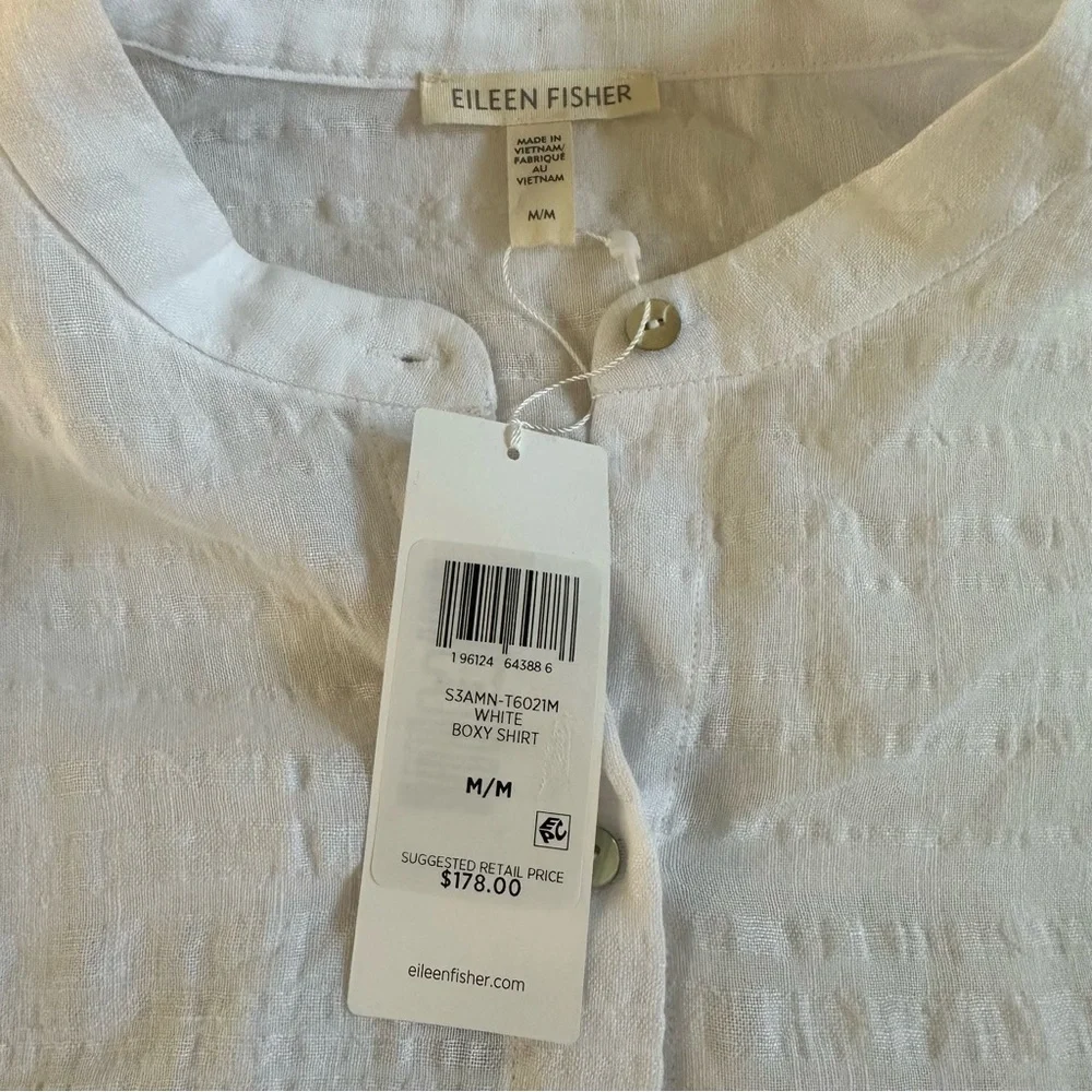 NWT EILEEN FISHER Linen Cotton Sheer Check Mandarin Collar Shirt - Picture 6 of 10